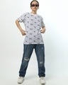 Shop Women's White All Over Mickey & Minnie Printed Stripe Boyfriend T-shirt-Design