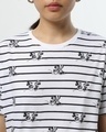 Shop Women's White All Over Mickey & Minnie Printed Stripe Boyfriend T-shirt