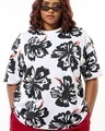 Shop Women's White & Black All Over Printed Oversized Plus Size T-shirt-Front