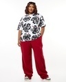 Shop Women's White & Black All Over Printed Oversized Plus Size T-shirt-Full