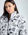 Shop Women's White & Black All Over Printed Oversized Reversible Zipper Crop Puffer Jacket