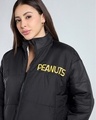 Shop Women's White & Black All Over Printed Oversized Reversible Zipper Crop Puffer Jacket