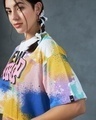 Shop Women's White & Yellow New World All Over Printed Oversized Crop T-shirt