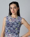 Shop Women's White & Blue All Over Printed Slim Fit Short Top