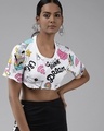 Shop Women's White All Over Printed Crop T-shirt-Front