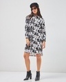 Shop Women's Black & White All Over Printed Oversized Shirt Dress-Full