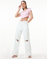 Shop Women's White Baggy Distressed Wide Leg Jeans-Full