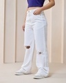Shop Women's White Baggy Straight Fit Distressed Jeans-Design