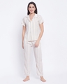 Shop Women's White & Beige Striped Nightsuit-Front