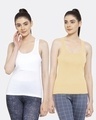 Shop Pack of 2 Women's White & Beige Tank Tops-Front