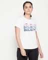 Shop Women's White Believe Typography Activewear T-shirt-Front