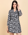 Shop Women's White & Black All Over Printed Flared A-Line Dress-Front