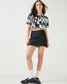 Shop Women's White & Black All Over Printed Oversized Cropped Shirt-Full