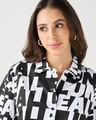 Shop Women's White & Black All Over Printed Oversized Cropped Shirt