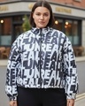 Shop Women's White & Black All Over Printed Oversized Plus Size Jacket-Front