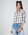 Shop Women's White & Black Checked Boxy Fit Crop Shirt-Design
