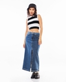 Shop Women's White & Black Striped Slim Fit Short Top-Full