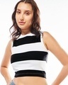 Shop Women's White & Black Striped Slim Fit Short Top