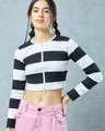 Shop Women's White & Black Striped Slim Fit Zipper Short Top-Front