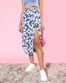 Shop Women's White & Blue All Over Floral Printed Slit Midi Skirts-Front