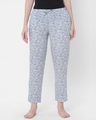 Shop Women's White & Blue All Over Printed Lounge Pants-Front