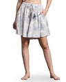 Shop Women's White & Blue Floral Printed Loose Comfort Fit Skorts-Front