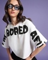 Shop Women's White Bored Typography Oversized Short Top-Front