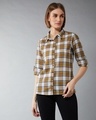 Shop Women's White & Brown Checkered Cuff Sleeve Shirt-Front