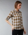 Shop Women's White & Brown Checkered Cuff Sleeve Shirt-Design
