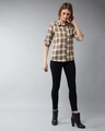 Shop Women's White & Brown Checkered Cuff Sleeve Shirt-Full
