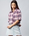 Shop Women's White Checked Boxy Fit Crop Shirt-Front