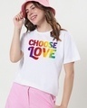Shop Women's White Choose Love Typography Plus size Boyfriend Fit T-shirt-Front