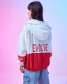 Shop Women's White & Red Color Block Super Loose Fit Windcheater Jacket-Front