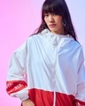 Shop Women's White & Red Color Block Super Loose Fit Windcheater Jacket