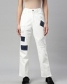 Shop Women's White Cut & Sew Straight Fit Jeans-Front