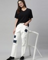 Shop Women's White Cut & Sew Straight Fit Jeans