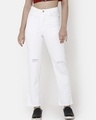 Shop Women's White Distressed Slim Fit Jeans-Front