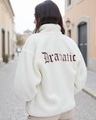 Shop Women's White Dramatic Typography Super Loose Fit Jacket-Front