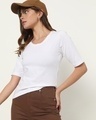 Shop Women's White Elbow Sleeve Scoop Neck T-shirt-Front