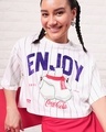 Shop Women's White Enjoy Coke Graphic Printed Oversized Short Top-Front