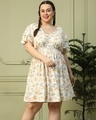 Shop Women's White Floral Printed Plus Size Dress-Front