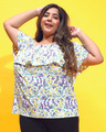 Shop Women's White Floral Printed Plus Size Top-Front