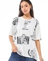 Shop Women's White Garfield League Graphic Printed Oversized T-shirt-Front