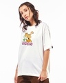 Shop Women's White Garfields Flowers Graphic Printed Oversized T-shirt-Full