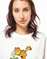 Shop Women's White Garfields Flowers Graphic Printed Oversized T-shirt