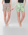 Shop Pack of 2 Women's White & Green All Over Floral Printed Lounge Shorts-Front