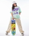 Shop Women's White & Green Burp Tie & Dye Oversized T-shirt