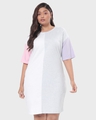 Shop Women's White-Grey Melange Color Block Plus Size Relaxed Fit Dress-Full