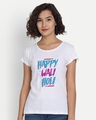 Shop Women's White Happy Wali Holi Printed Relaxed Fit T-shirt-Front