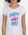 Shop Women's White Happy Wali Holi Printed Relaxed Fit T-shirt-Full